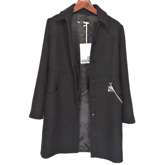 LOVE MOSCHINO ⚜ WOMEN'S BLACK WOOL WINTER FASHION COAT